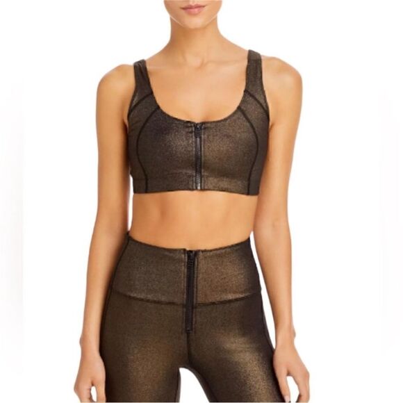 NWT Solid and Striped Sport High Tide Zip Front Bra Gold Foil, Size XS - Picture 1 of 8